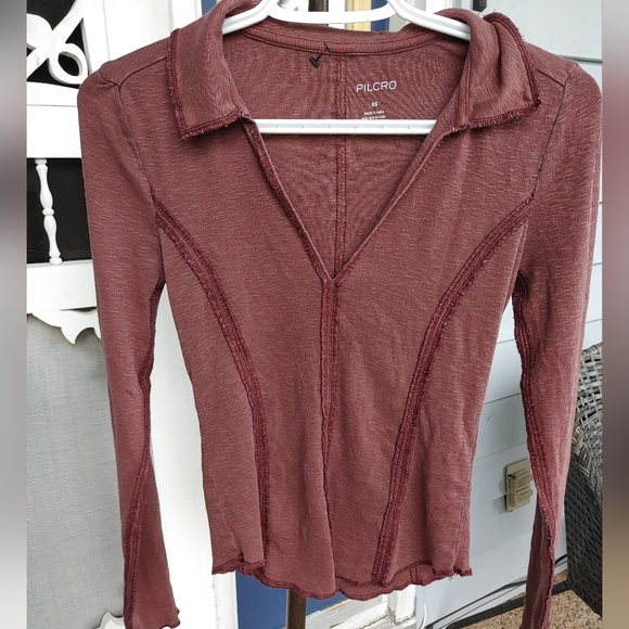 Pilcro Anthropologie Stitch long sleeve top brown Sz.XS - Picture 4 of 8
